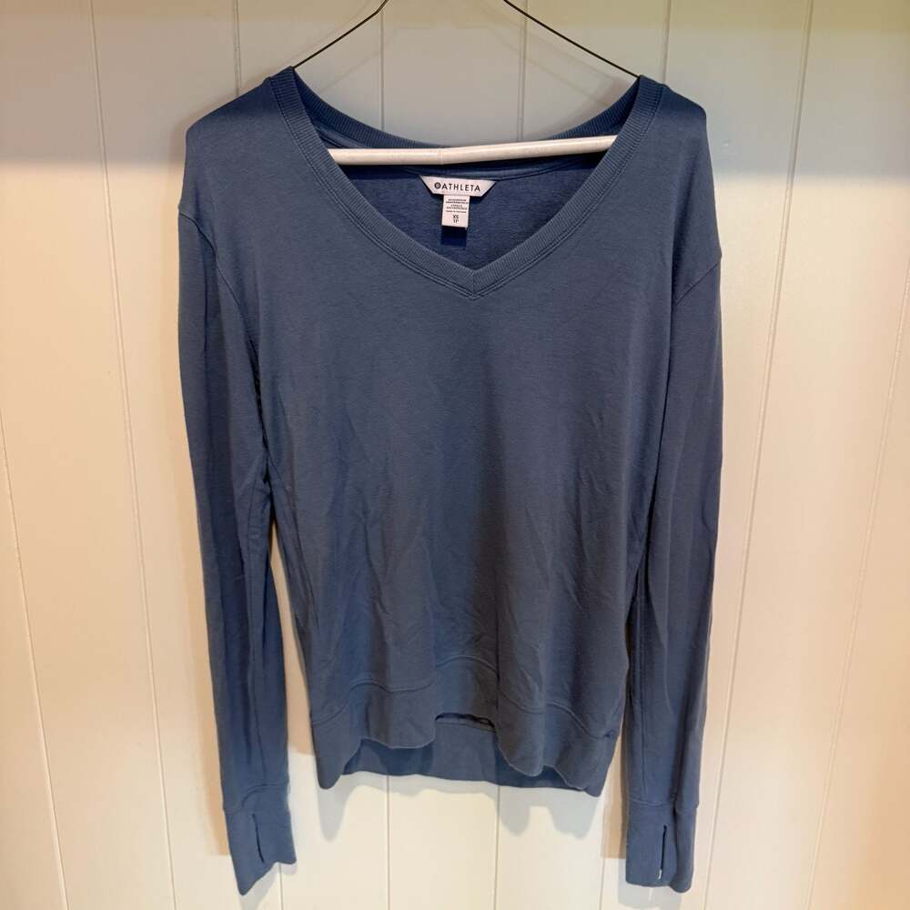 Athleta Sunrise V-Neck Pullover Sweatshirt Blue Size XS